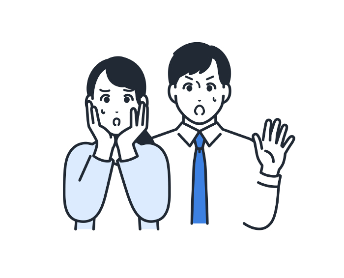 Simple vector illustration of two office workers looking pale.