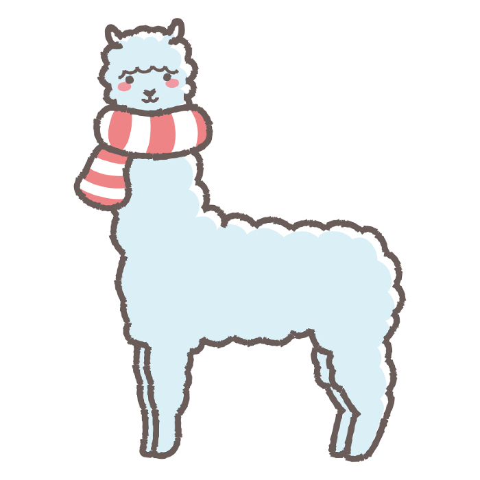 Clip art of fluffy alpaca with scarf(full body)