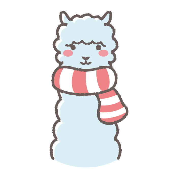 Clip art of fluffy alpaca with scarf (front face)