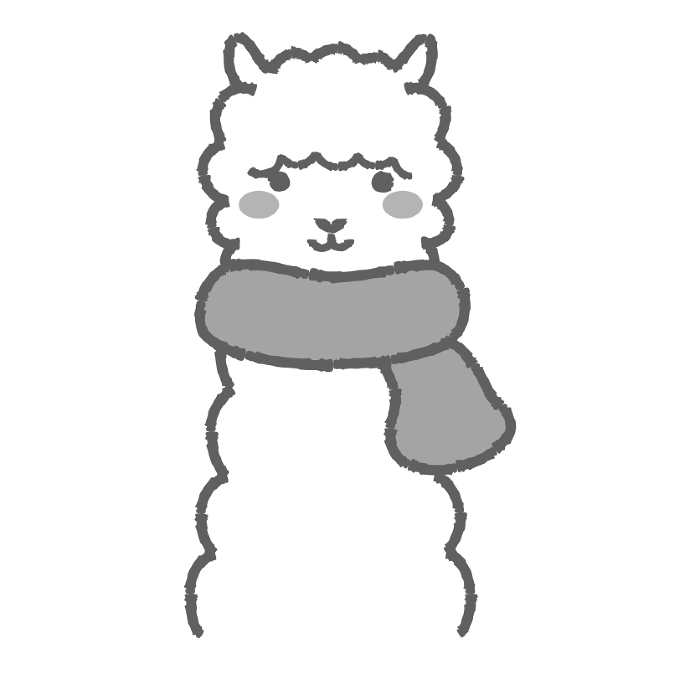 Clip art of fluffy alpaca with scarf (front face)monochrome