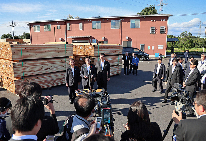 Prime Minister Fumio Kishida visits a lumber mill and is interviewed by the press. Prime Minister Fumio Kishida visits a lumber mill and is interviewed by the press at the Miyanosato Lumber Business Cooperative Association in Hitachi Omiya City, Ibaraki Prefecture, Japan, October 7, 2023, 2:53 PM  representative photo .