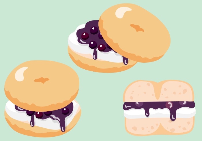 Bagel sandwich with blueberry jam and cream cheese