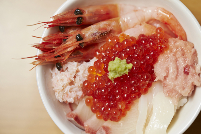 Kaisen-don with salmon roe and sweet shrimp