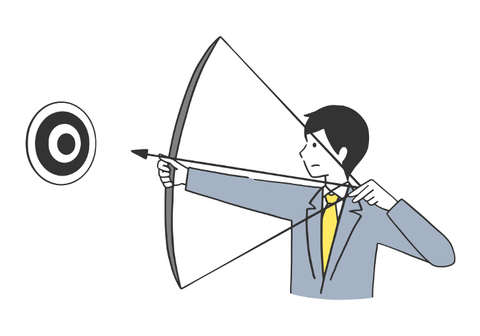 Clip art of businessman aiming at a target with a bow