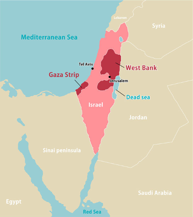 Palestinian Question (Israel-Palestine-Gaza Strip) Vector Map Illustration