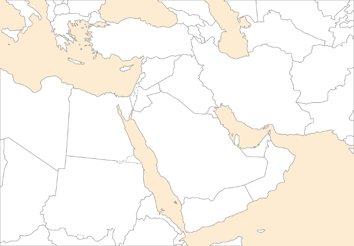 White map of Middle East region, bright colors