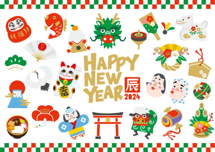 Cute icon set for New Year's lucky charms for the Year of the Dragon