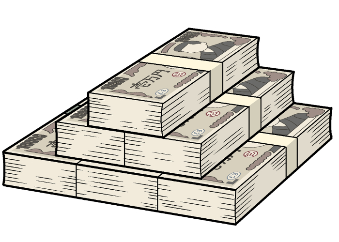 Illustration of a wad of bills [money, 10,000 yen bill, big money, celebrity, bribe, compensation, satsuma, asset, cash, cash].