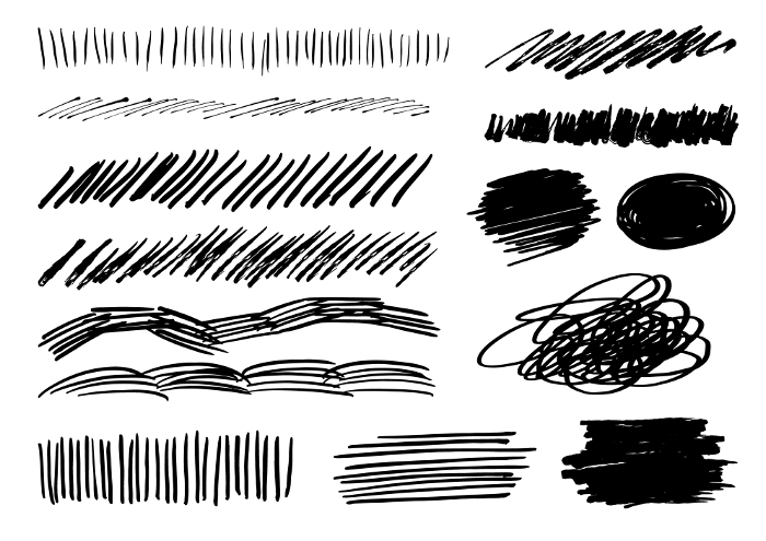 Material set of lines written in black ink