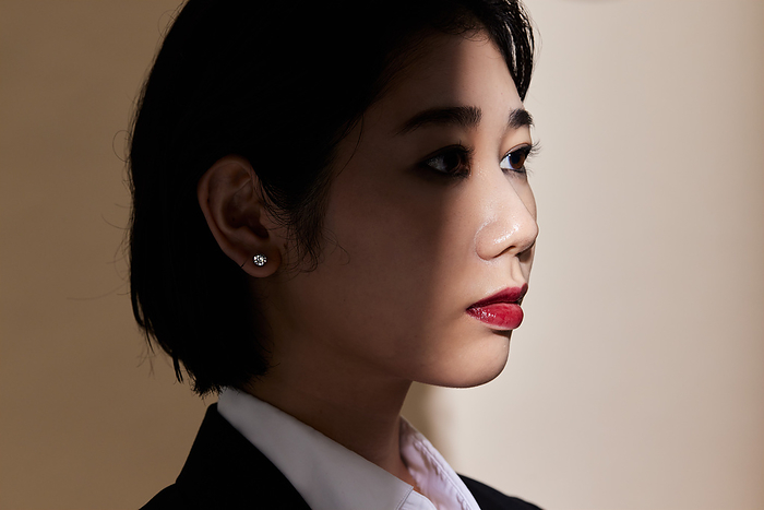 Japanese woman wearing red lipstick