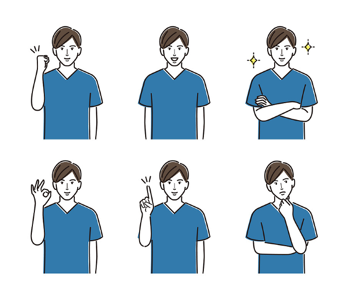 Man in scrubs, set of common poses