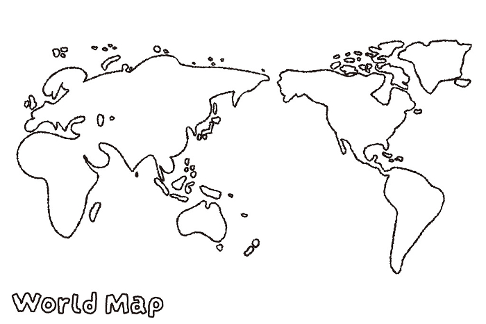 Rough hand-drawn black and white world map