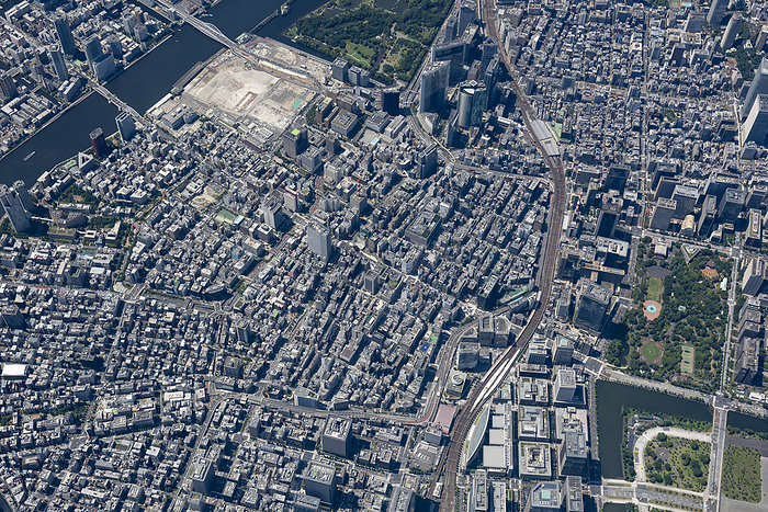 Aerial photography around Ginza, Chuo-ku, Tokyo