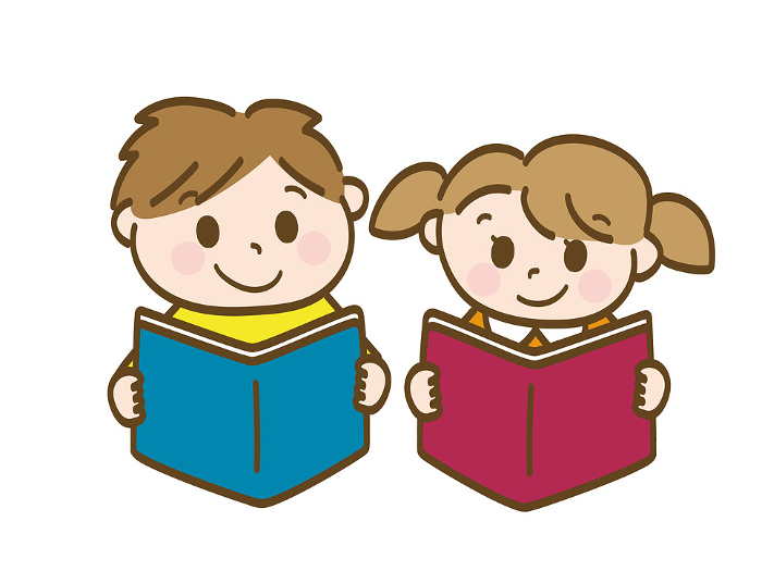 Boy and girl reading_Elementary school early grades_Toddler