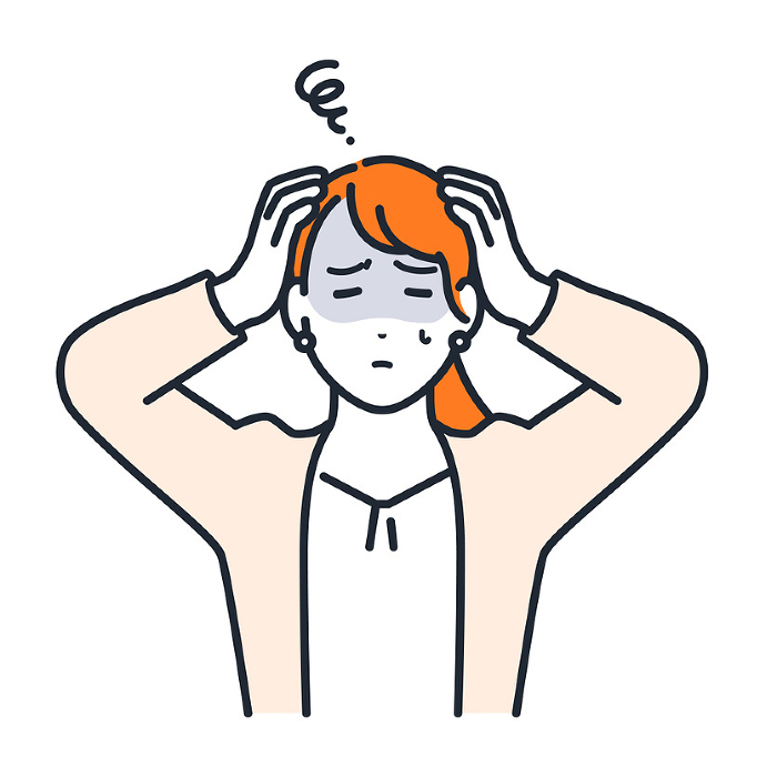Simple vector illustration of a young woman in a suit holding her head in distress.