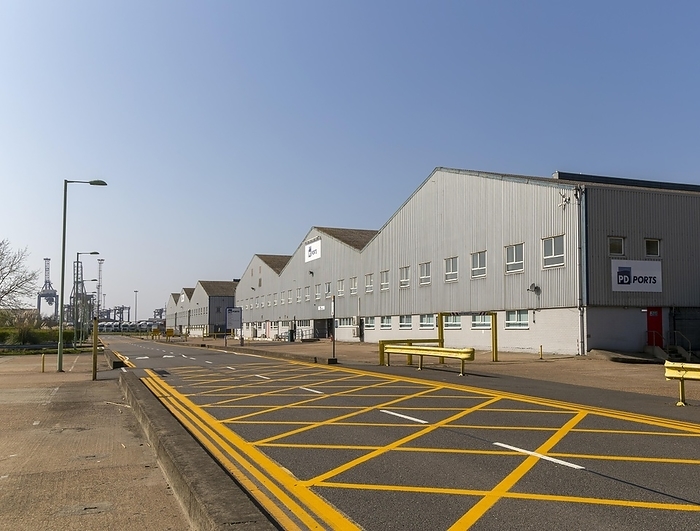 PD Ports shipping freight warehouse, Port of Felixstowe, Suffolk, England, UK, by Ian Murray