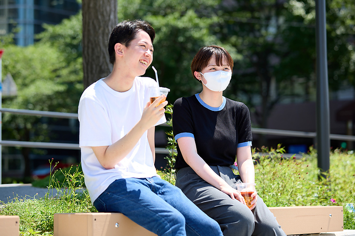 Japanese couple drinking cold drinks