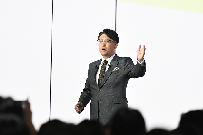 Japan Mobility Show 2023 Toyota CEO Koji Sato speaks during press day of the Japan Mobility Show 2023 in Tokyo, Japan on October 25, 2023.   Photo by AFLO 