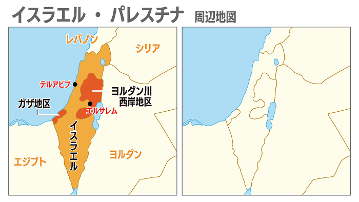 Israel Palestinian Neighborhood Map Set with and without Place Names in Japanese
