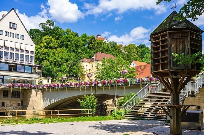 Pigeon tower at the east end of the Neckar Island in Tübingen, Baden-Württemberg, Germany, Europe, by Ullrich Gnoth