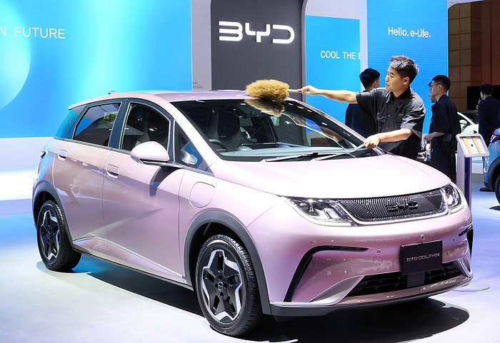 Concept vehicles are displayed at a press preview of the Japan Mobility Show  October 26, 2023, Tokyo, Japan   China s electric vehicle  EV  giant BYD displays an electric vehicle  Dolphin  at a press preview at the Japan Mobility Show 2023 in Tokyo on Thursday, October 26, 2023. The Japan Mobility Show 2023 will open for public from October 28 through November 5.     photo by Yoshio Tsunoda AFLO 