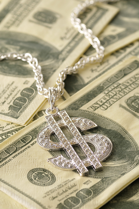 American Currency and Dollar Sign Necklace, by Jean- Christophe Riou / Design Pics