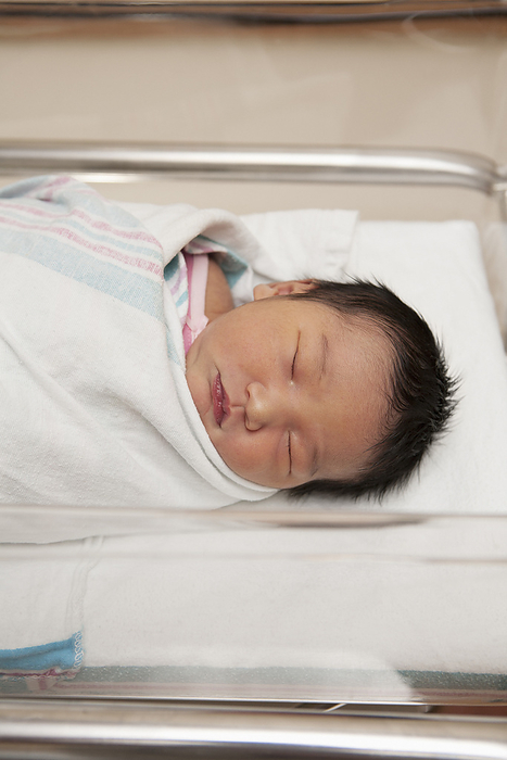 Newborn Baby Girl in Hospital Bassinet, by Mui Chao / Design Pics