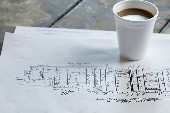 Home Renovation Still Life with Blueprint and Styrofoam Coffee Cup, by Peter Reali / Design Pics