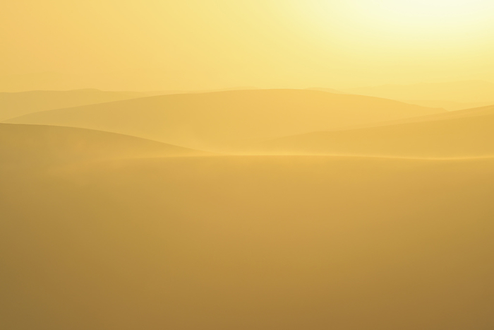 Golden Glow on Sand Dunes with Morning Mist, Matruh, Great Sand Sea, Libyan Desert, Sahara Desert, Egypt, North Africa, Africa, by Raimund Linke / Design Pics