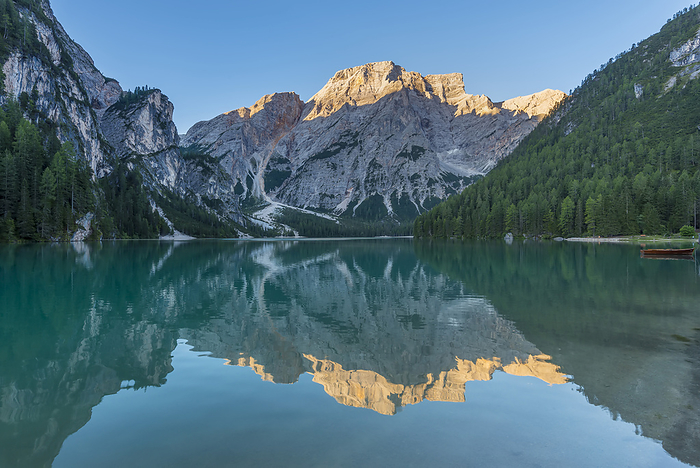 Dolomites, Italy Scenic view of Croda del Becco  Seekofel  reflected in Braies Lake  Lago di Braies  in the Bolzano Province  South Tyrol  Dolomites, Italy, by Raimund Linke   Design Pics