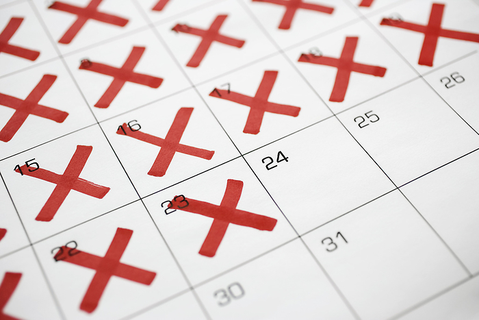 Calendar with X's up to the 24th, by Ron Fehling / Design Pics
