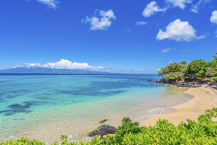 Maui, Hawaii Bright blue sky over the Pacific Ocean and Pohaku Beach at Kaanapali in Lahaina  Maui, Hawaii, United States of America, by Living Moments Media   Design Pics