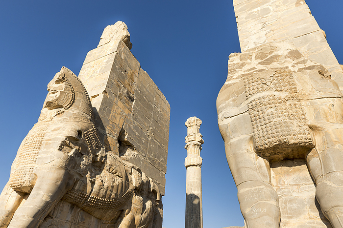 Close-up of stone sculptures at the Ruins of Persepolis, Ruins of the Gate of All Nations; Persepolis, Iran, by Christopher Roche / Design Pics