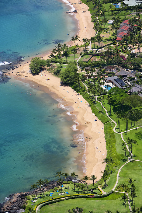Maui, Hawaii Aerial View of beachfront of Resort Community at Ulua Beach and part of Mokapu Beach  Wailea, Maui, Hawaii, United States of America, by Ron Dahlquist   Design Pics