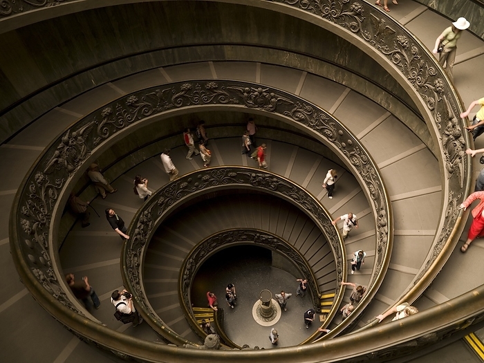 People On Stais In Vatican Museaum; Vatican, Rome, Italy, by Keith Levit / Design Pics