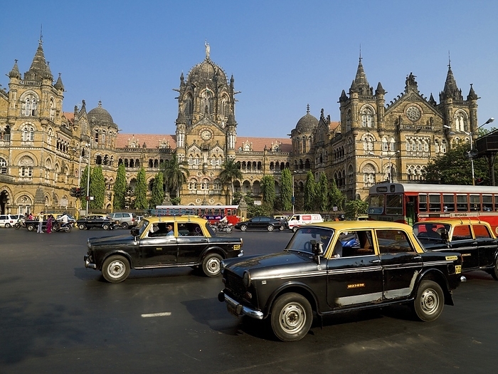 Chhatrapati Shivaji Terminus Station Mumbai, India Taxis Driving On Street  Mumbai, India, by Keith Levit   Design Pics