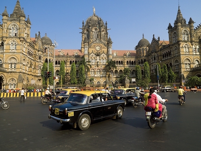 Chhatrapati Shivaji Terminus Station Mumbai, India Taxis Driving On Street  Mumbai, India, by Keith Levit   Design Pics