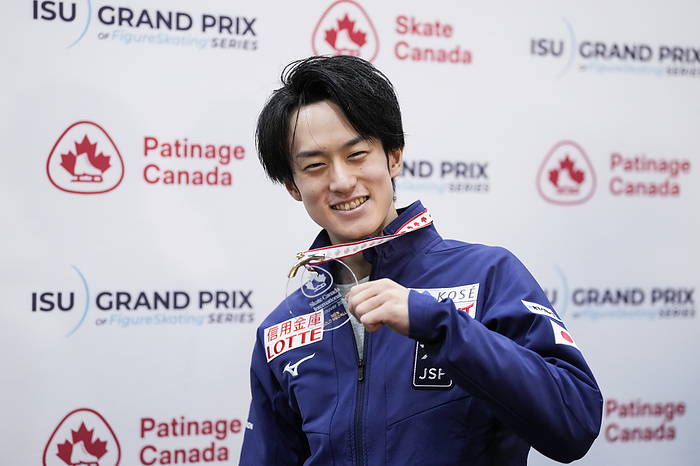 Skate Canada Day 2 Sota Yamamoto of Japan pose during a news conference at the ISU figure skating Skate Canada competition on October 28, 2023 in Vancouver, Canada.  Photo by Mathieu Belanger AFLO 