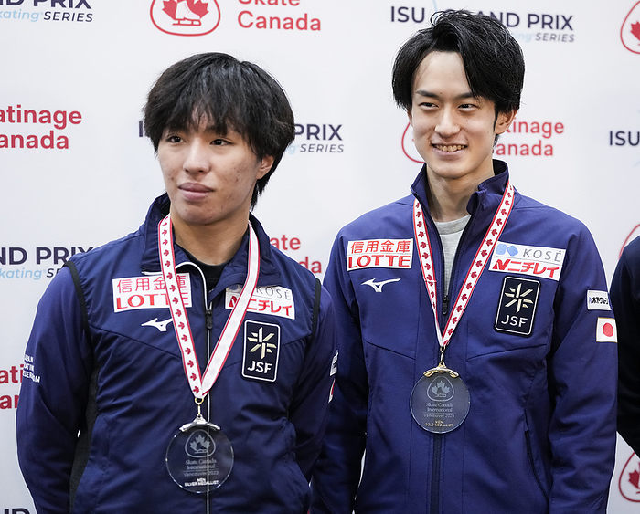 Skate Canada Day 2 Sota Yamamoto of Japan Kao Miura of Japan pose during a news conference at the ISU figure skating Skate Canada competition on October 28, 2023 in Vancouver, Canada.  Photo by Mathieu Belanger AFLO 