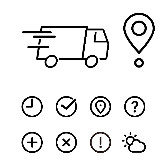 Moving delivery truck and map pointer icons