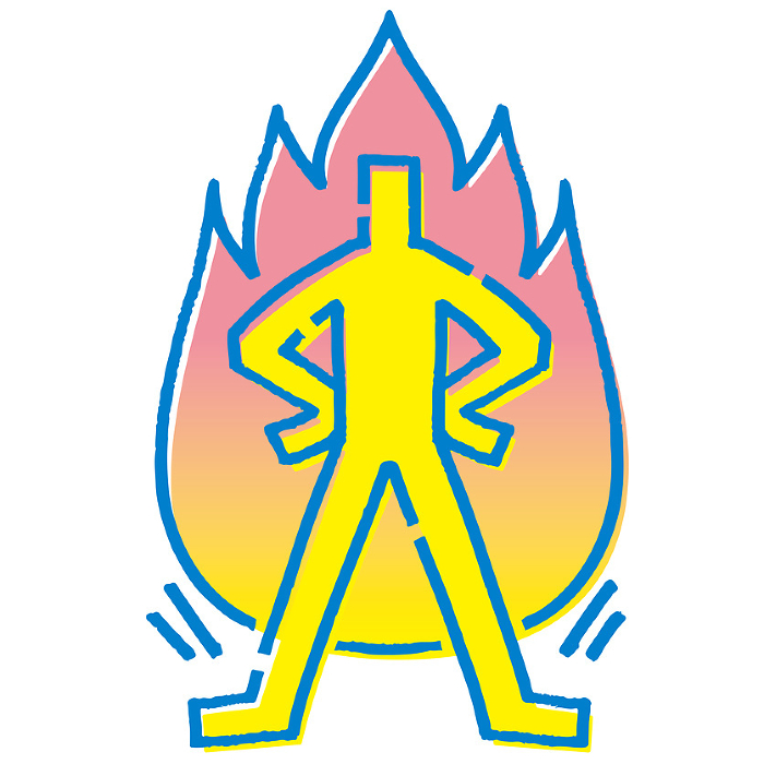 A burning stick figure. Passionate flames.