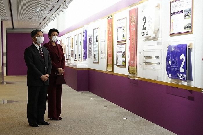 Their Majesties the Emperor and Empress visiting the special exhibition  The Traditional Emperor s Award: With the History of Japanese Horse Racing  commemorating the 100th anniversary of the Horse Racing Law. Their Majesties the Emperor and Empress visit the special exhibition  The Traditional Emperor s Award: With the History of Japanese Horse Racing,  commemorating the 100th anniversary of the Horse Racing Law, at the JRA Horse Racing Museum in Fuchu, Tokyo, Japan, on October 29, 2023, at 1:55 pm  Representative photo .