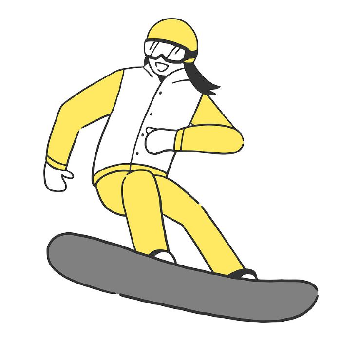 Clip art of woman sliding vertically on snowboard.