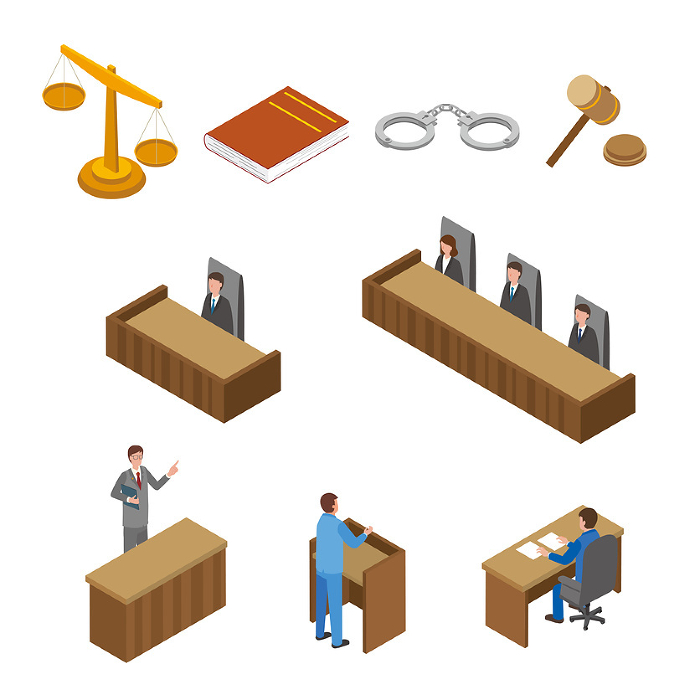 Set of court and legal illustrations