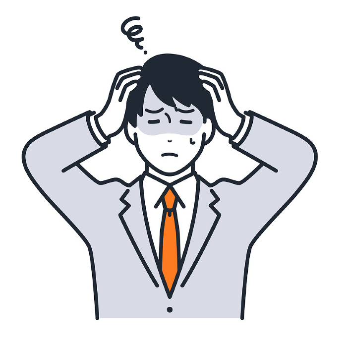 Simple vector illustration of a male student struggling with his head in his hands.