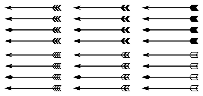 Vector illustration set of black and white arrows, bow and arrow