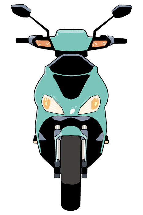 Illustration of front side of scooter and moped [green / vehicle / motorcycle / small / green / front / traffic / stylish