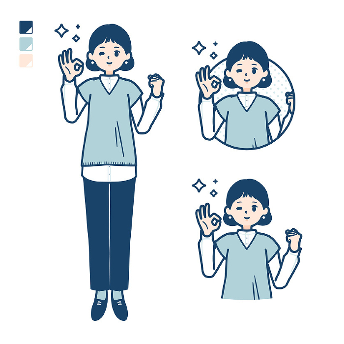 Illustration of a woman in knit vest saying hello