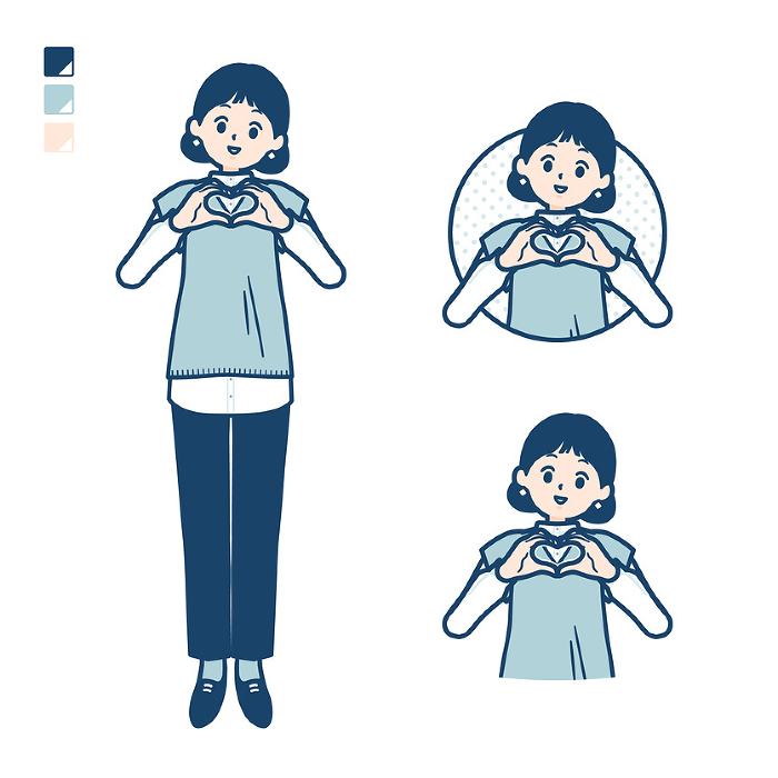 Clip art of knit vest woman making a heart symbol with her hands.