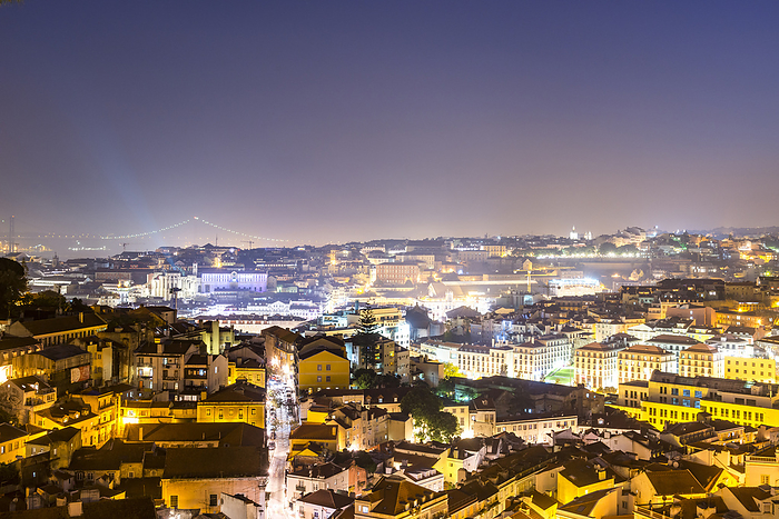 Lisbon, Portugal Portugal, Lisbon District, Lisbon, Long exposure of illuminated city at dusk